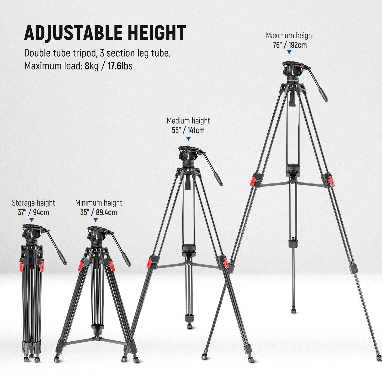 NEEWER LL27 Video Camera Tripod folds to a 36" length.