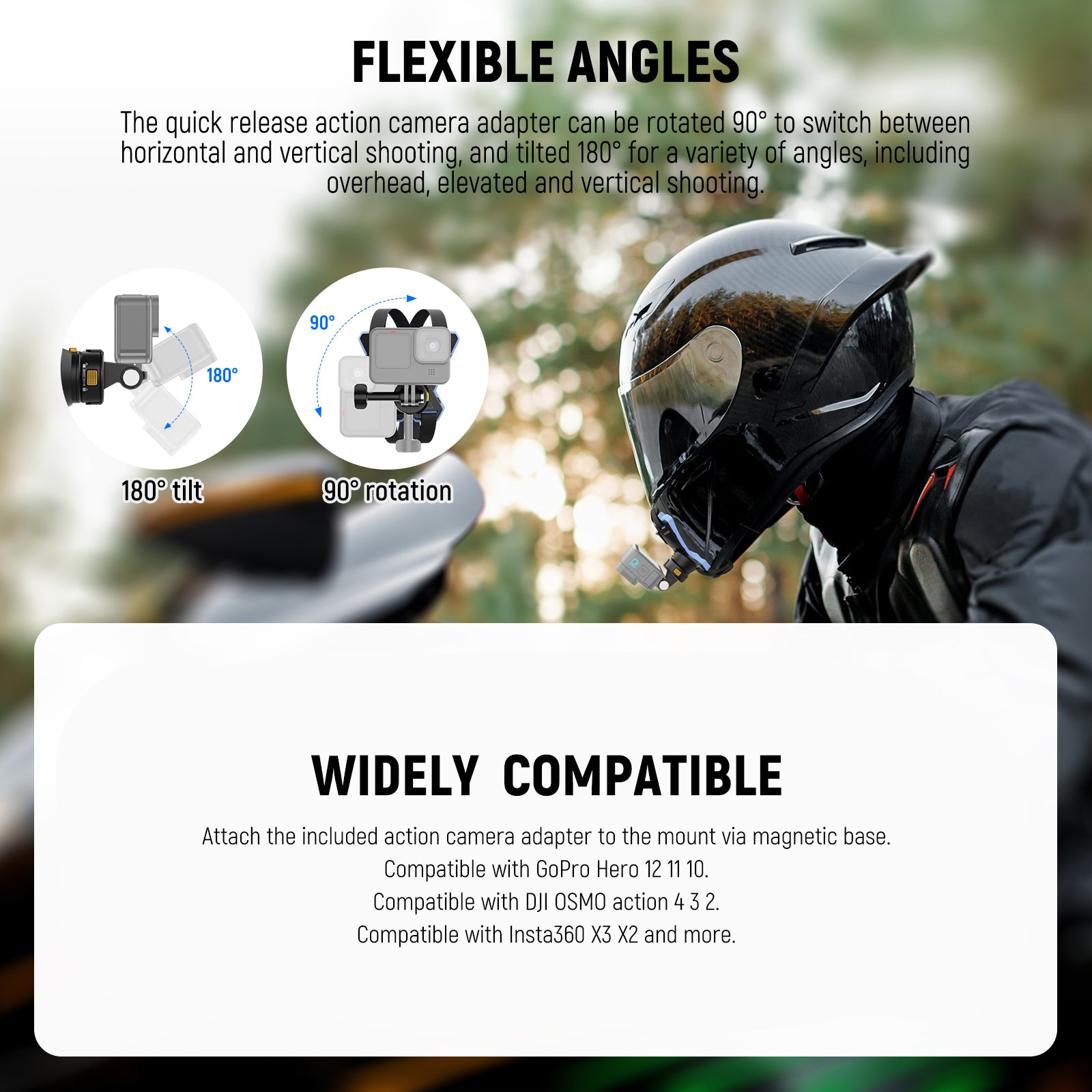 Wide Compatibility of the NEEWER Action Camera Helmet Chin Strap Mount