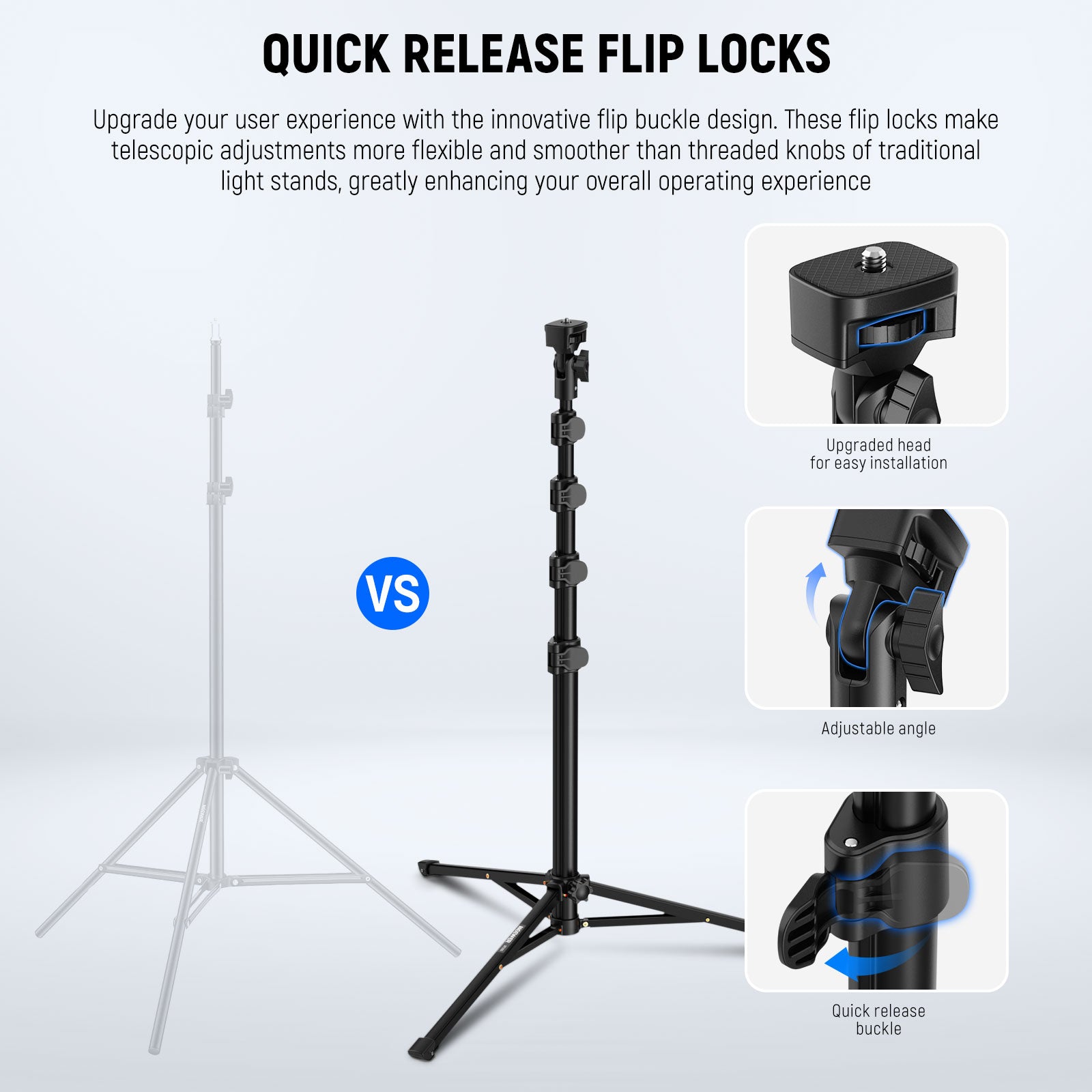 NEEWER ST155+SP-08 Phone Tripod Light Stand features quick release filp locks.