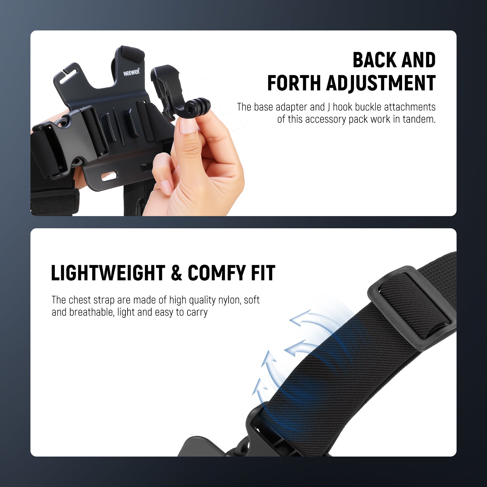 The chest strap gimbal camera vest mount is crafted from elastic fabric with adjustable buckles