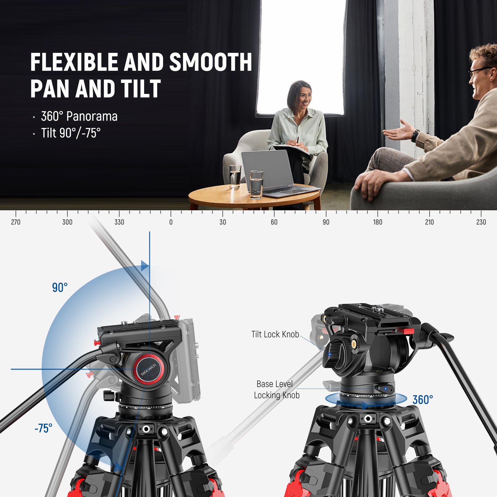 NEEWER LL27 Video Camera Tripod with Fluid Head