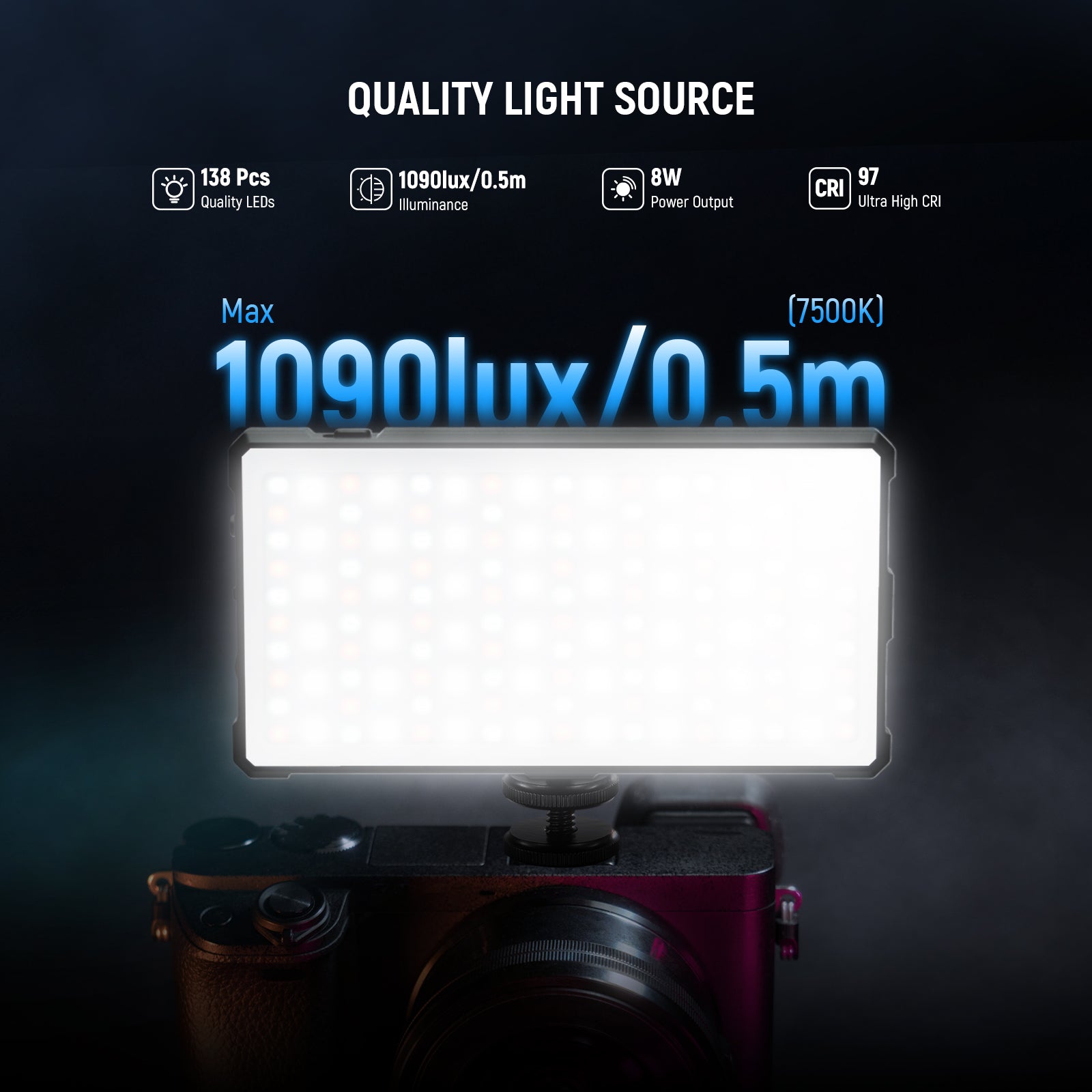 NEEWER SL90C Portable RGB Video Light features 45 warm, 45 cool, and 48 RGB LED blended