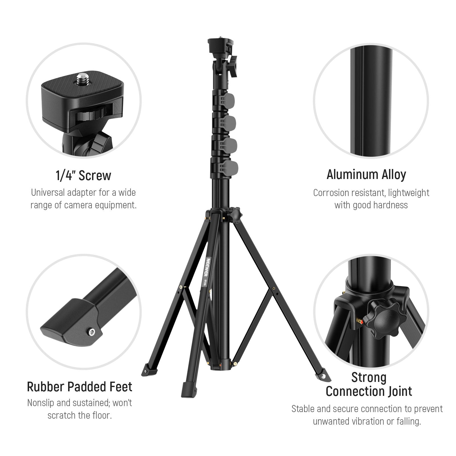 Product detail of the NEEWER ST155+SP-08 Phone Tripod Light Stand