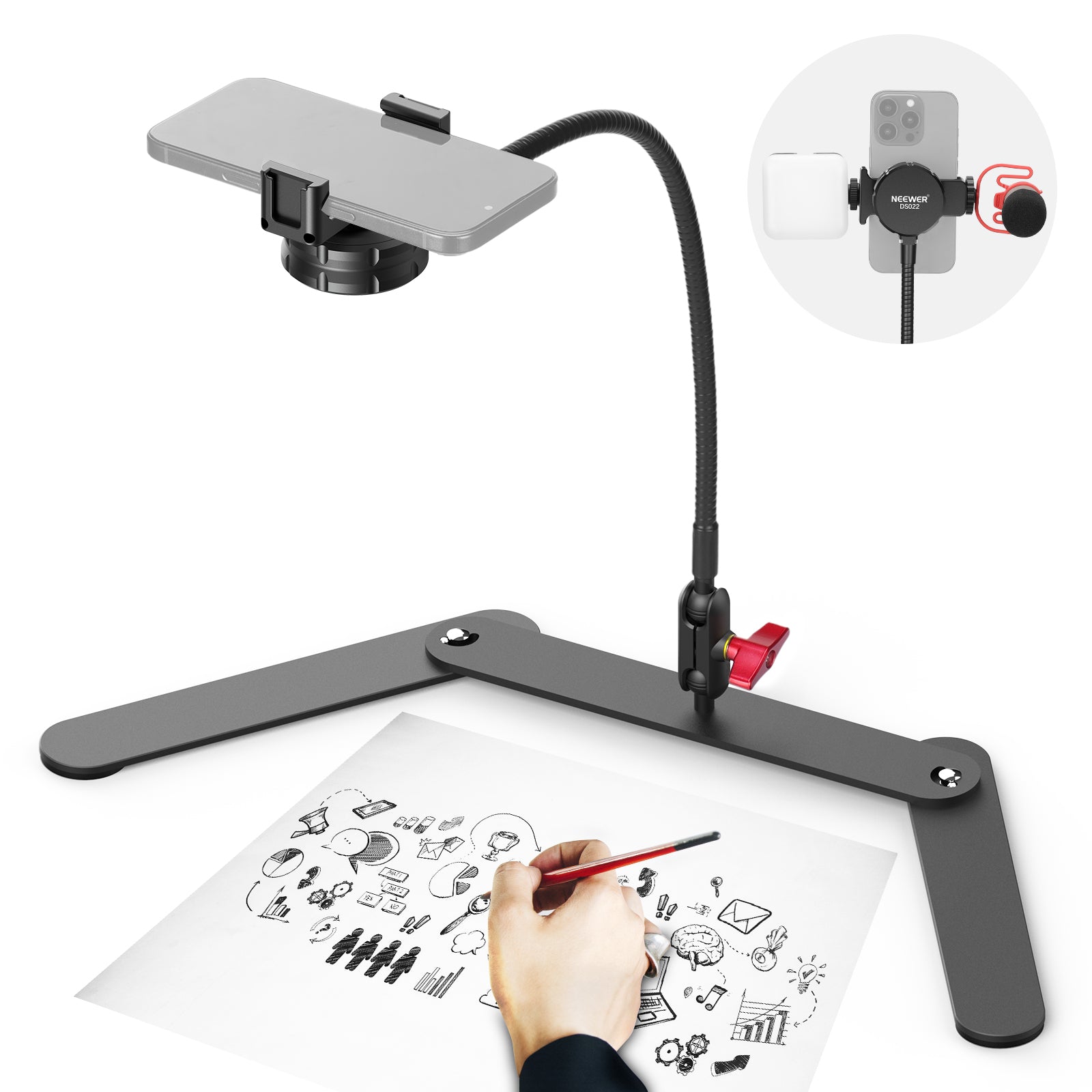 NEEWER DS022 Overhead Phone Mount Stand with Flexible Tube & Ball Head