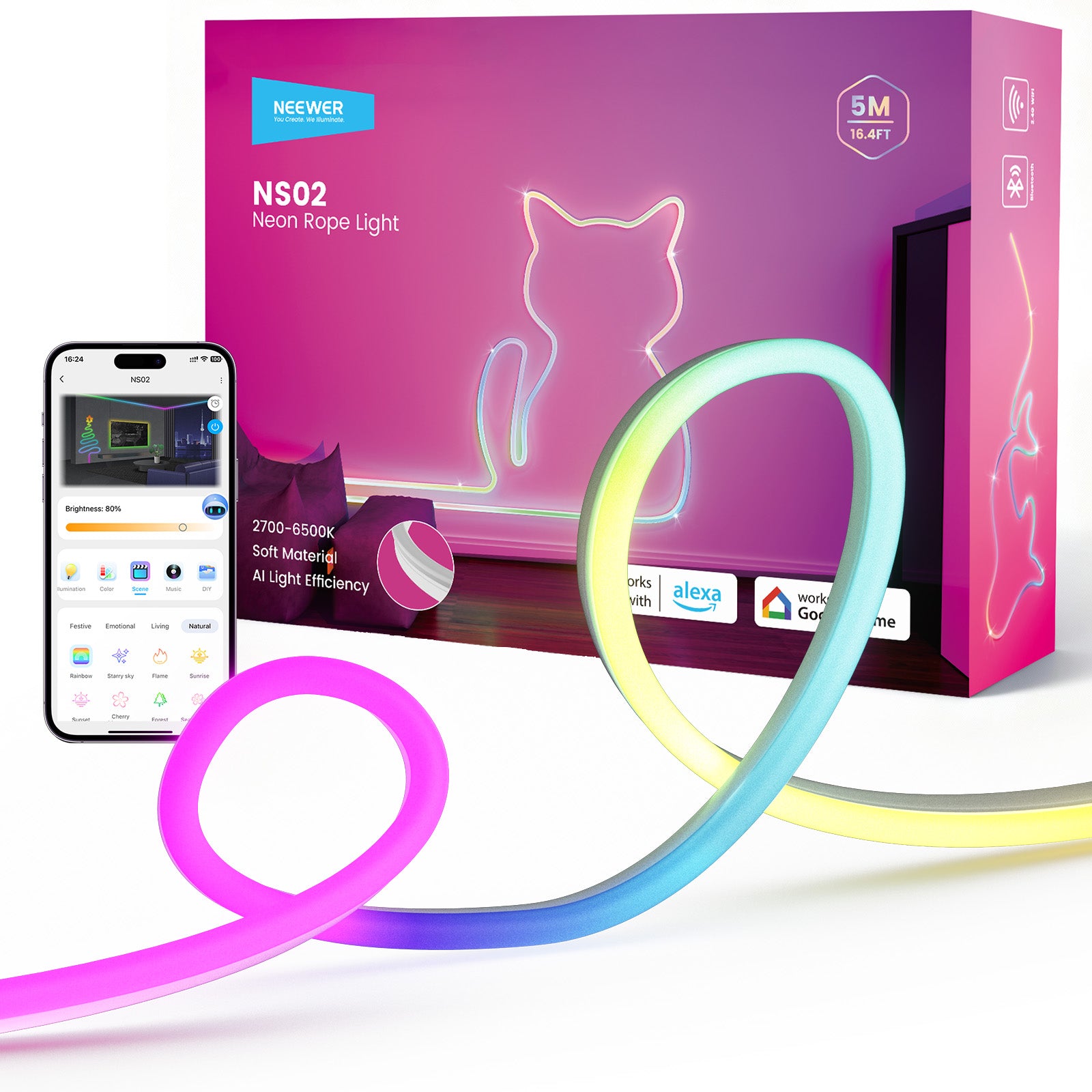 NEEWER NS02 Side Lit RGB LED Strip Light - 5m