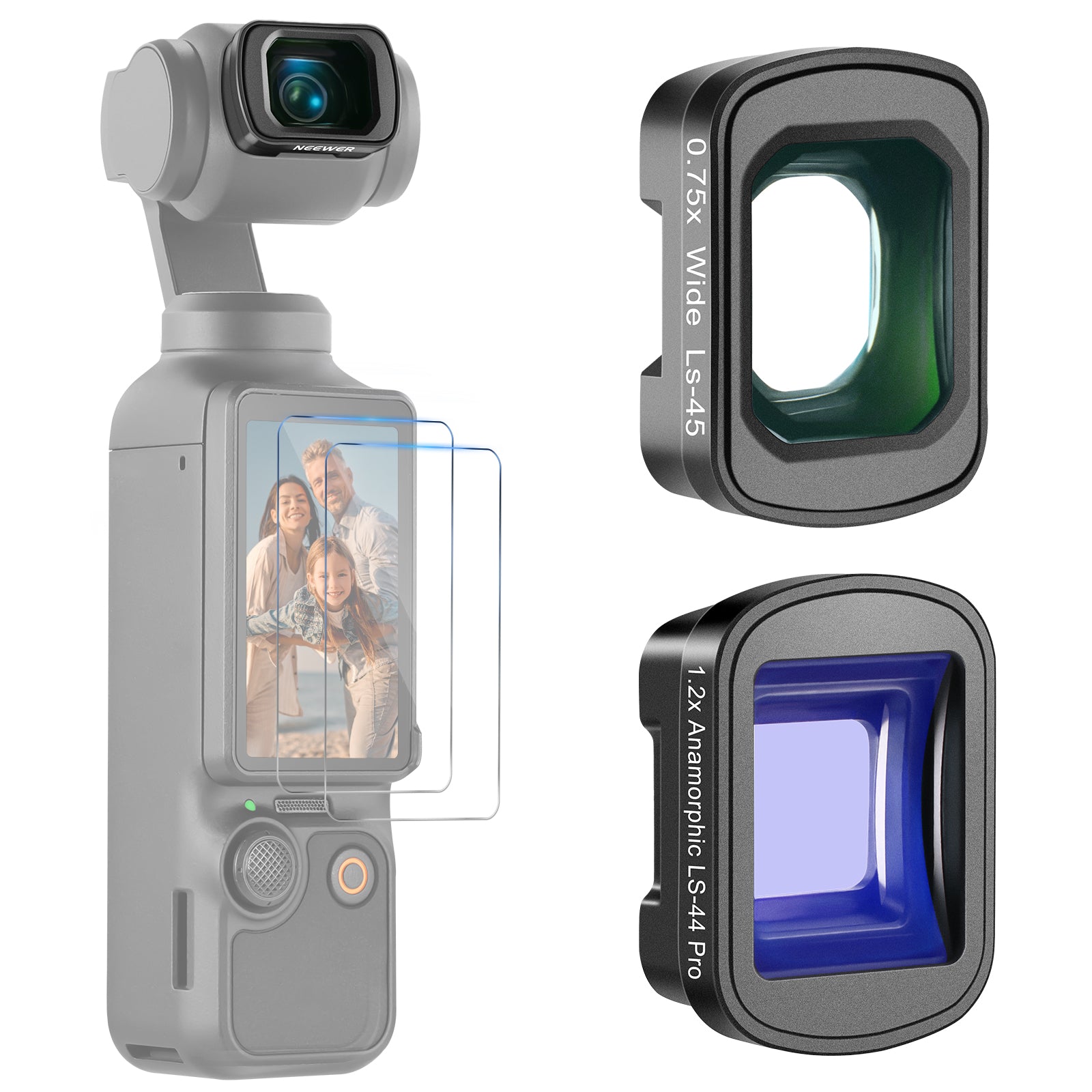 NEEWER Wide Angle + Blue Anamorphic Lens Kit for Pocket 3