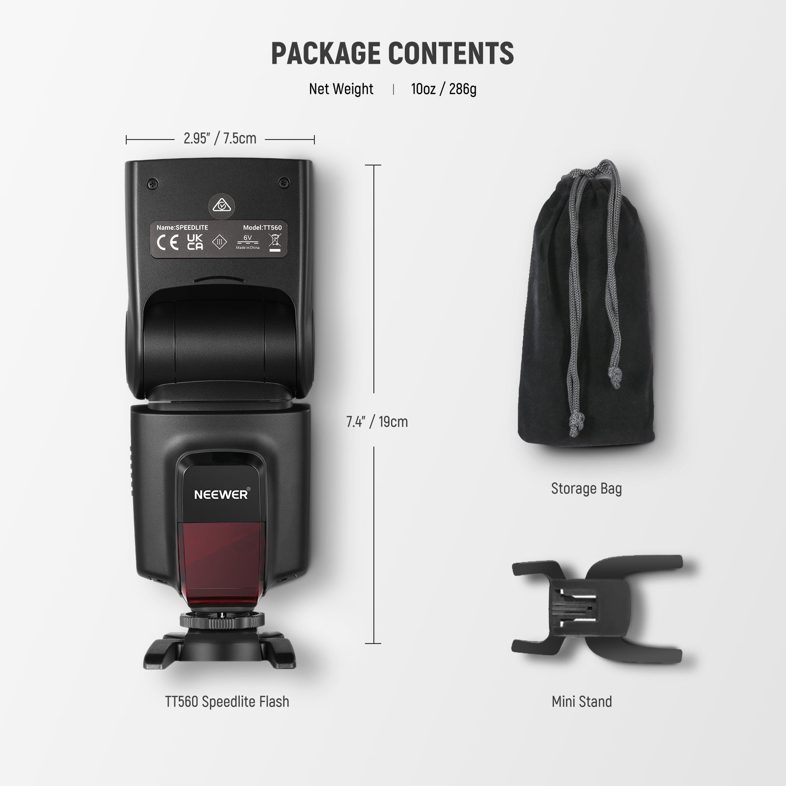 Package Contents of the NEEWER TT560 Detachable Camera Flash