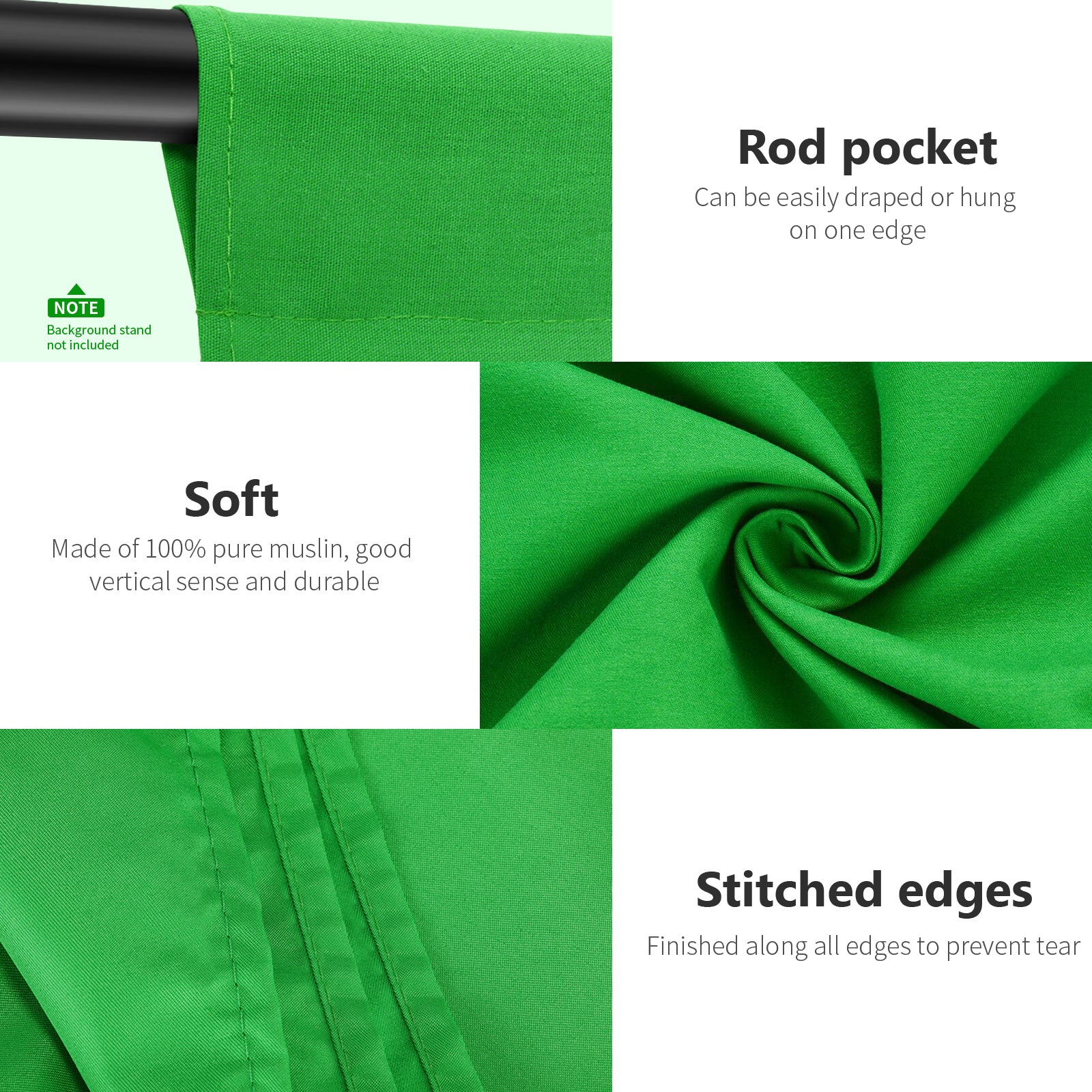 This green backdrop is made of 100% pure muslin.