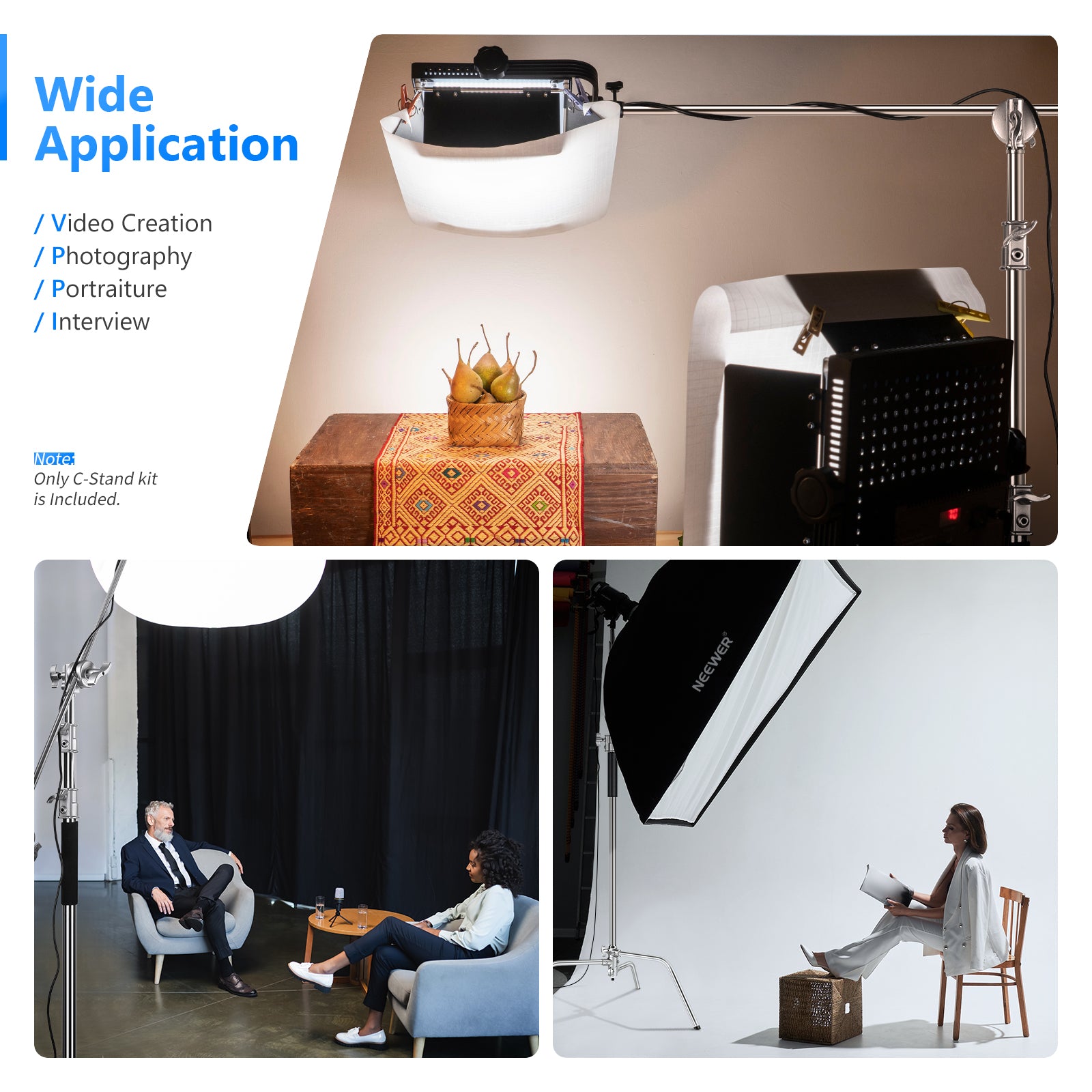 Wide Applications of the NEEWER SC320 320cm Stainless Steel C Stand with Boom Arm