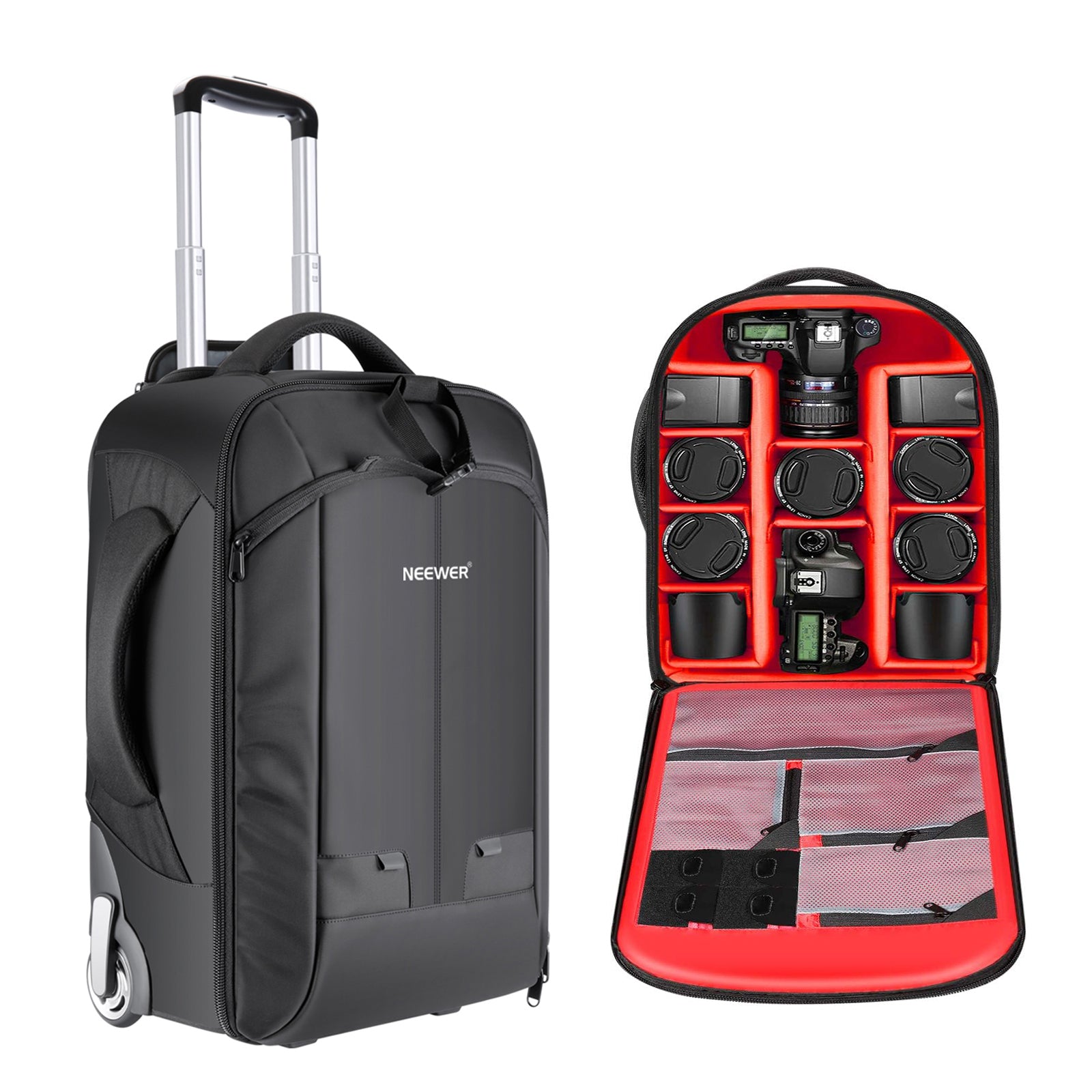 NEEWER 2-in-1 Rolling Camera Bag - Red