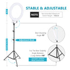 NEEWER 18" White Dimmable Bi-color LED Ring Light Kit is stable and adjustable.