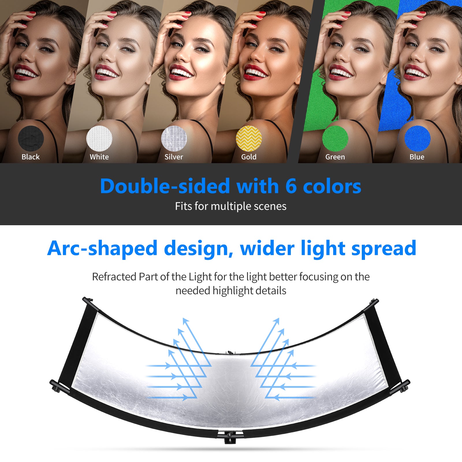 The reflector features two surfaces with 6 colors.