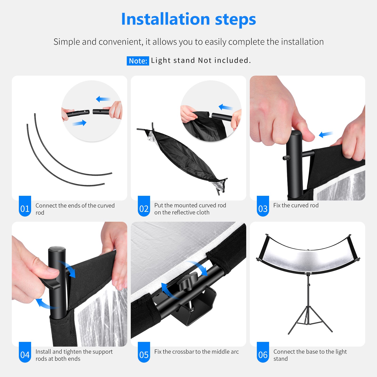 Installation steps of the NEEWER Clamshell Photography Reflector