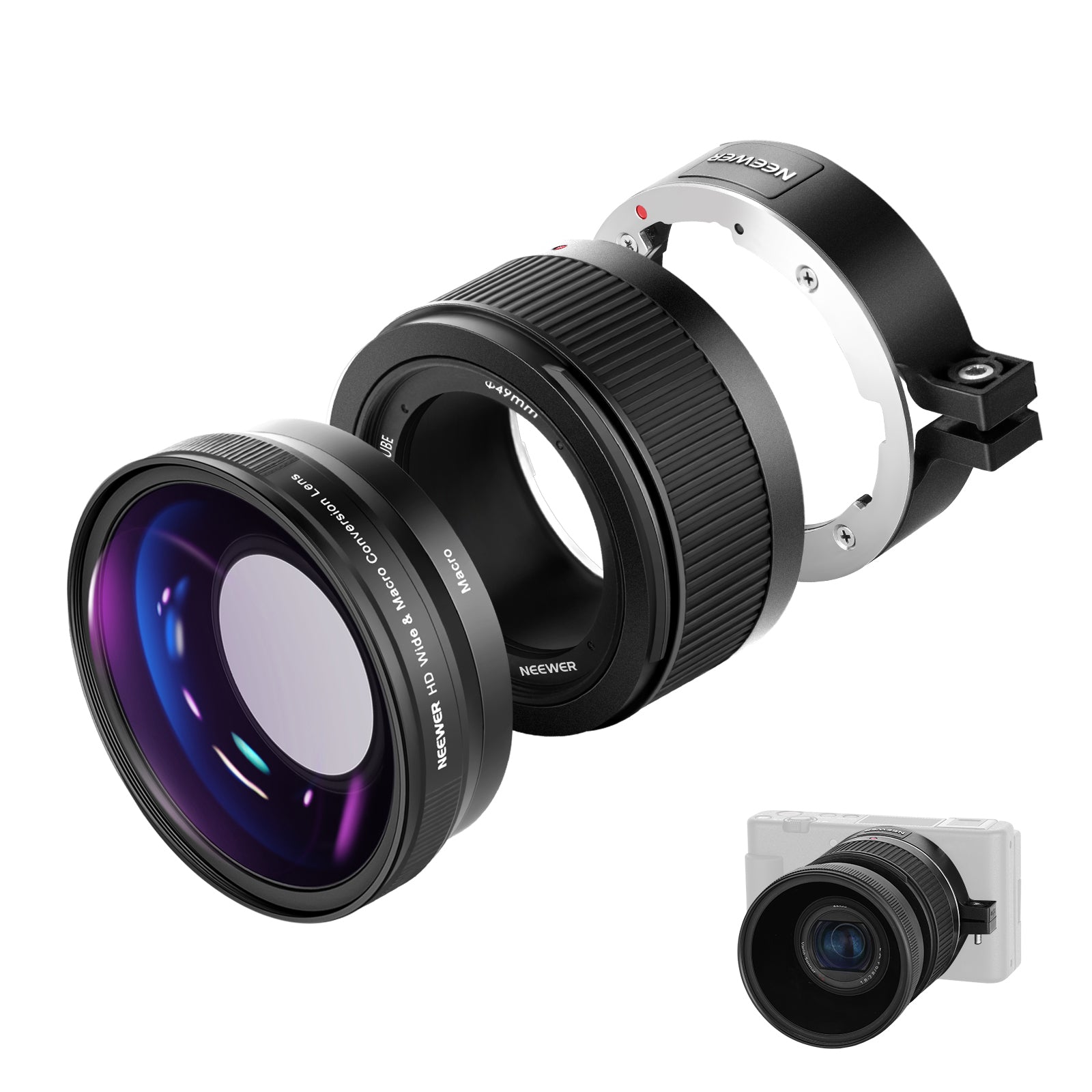 NEEWER 2-in-1 Wide Angle&10x Macro Lens for Sony ZV-1 - Black