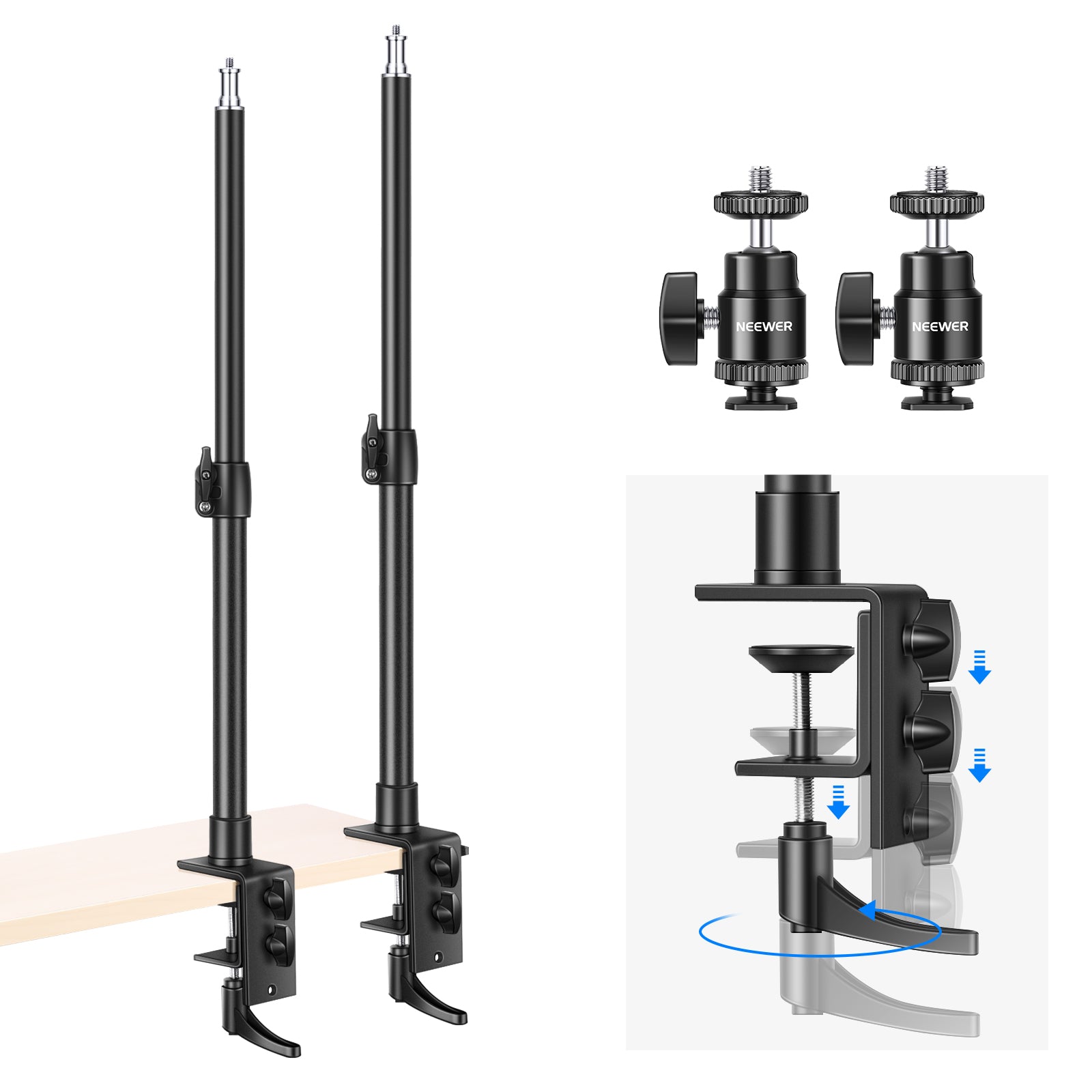 Two NEEWER Desk Mount C Clamp Light Stands
