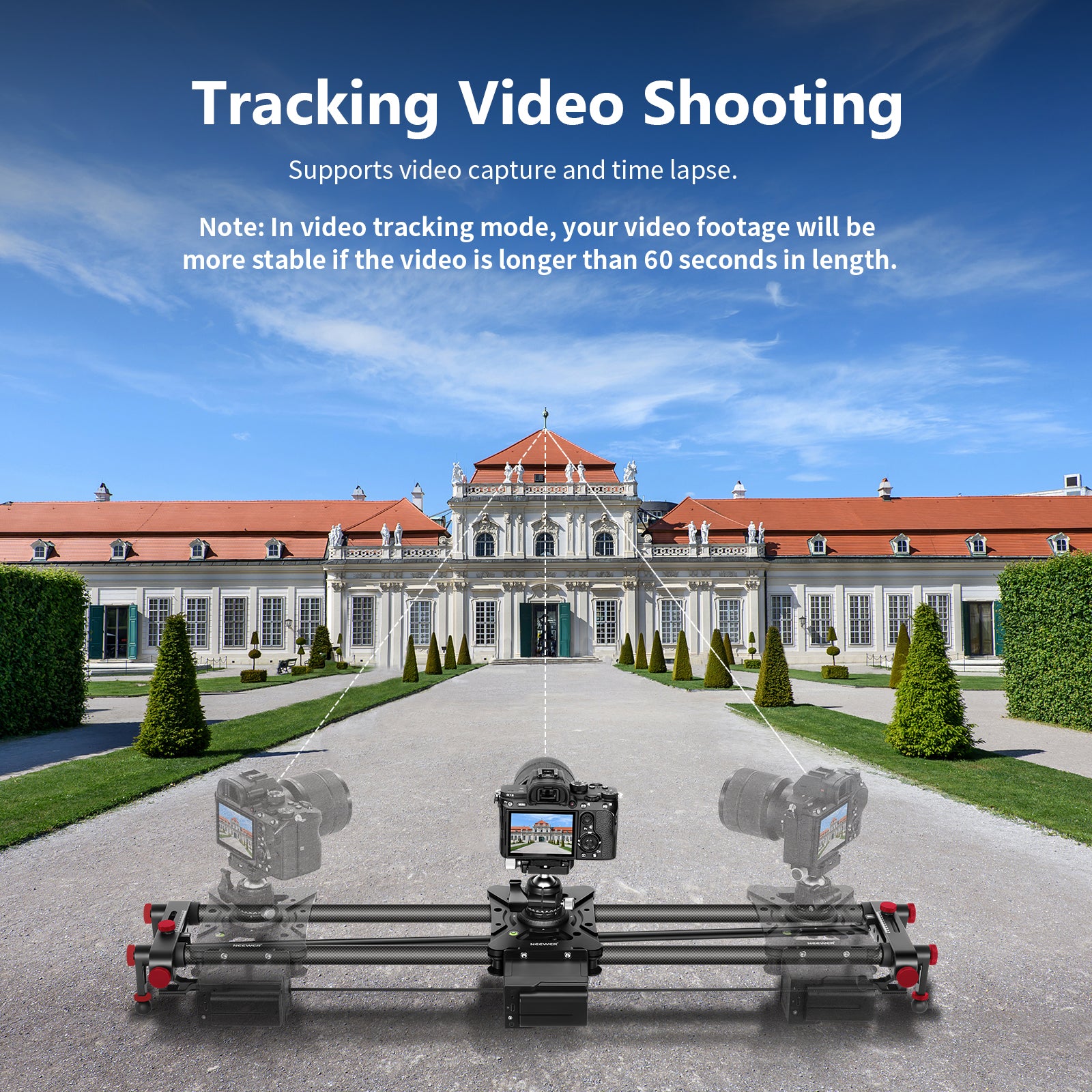 NEEWER ER1 Motorized Videography Slider supports video capture and time lapse.