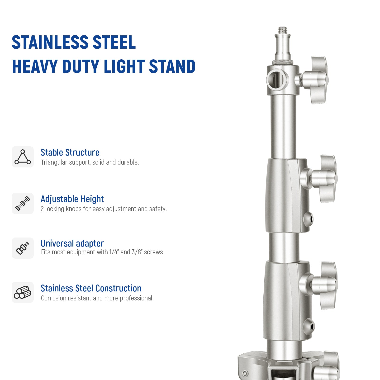NEEWER ST-280SS Photography Light Stand is durable and adjustable.