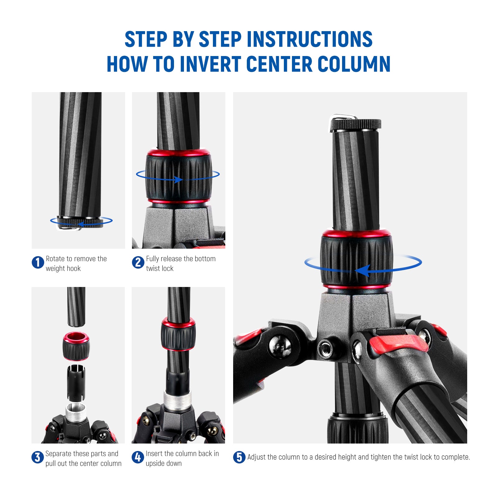 Methods for inverting center column of the NEEWER N55CR Carbon Fiber Tripod