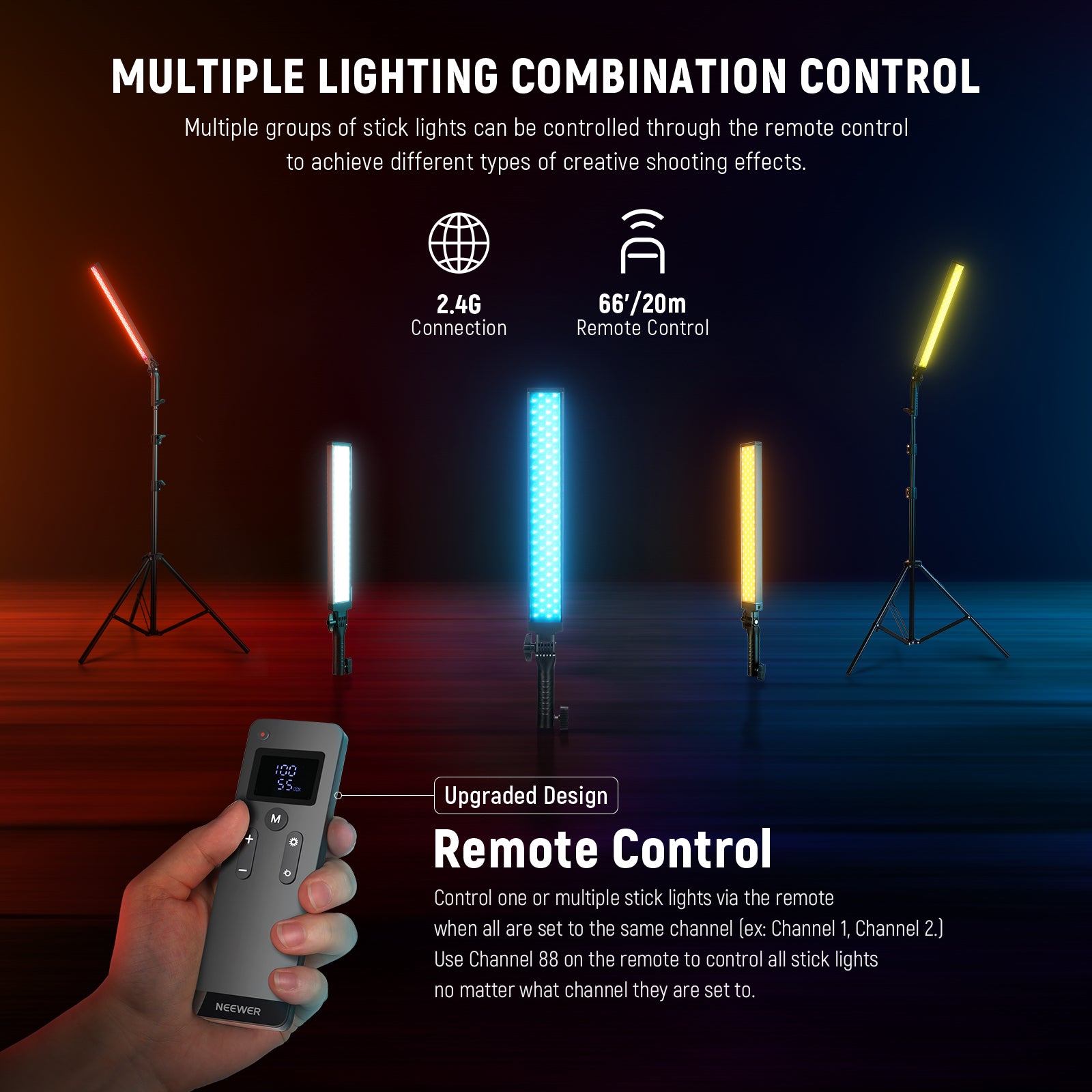 Methods for Controlling NEEWER BH20B Upgraded 2.4G LED Tube Light Kit