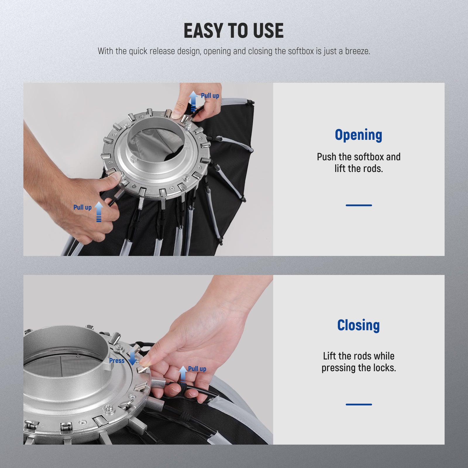 NEEWER SF65Q Parabolic Softbox is easy to use.