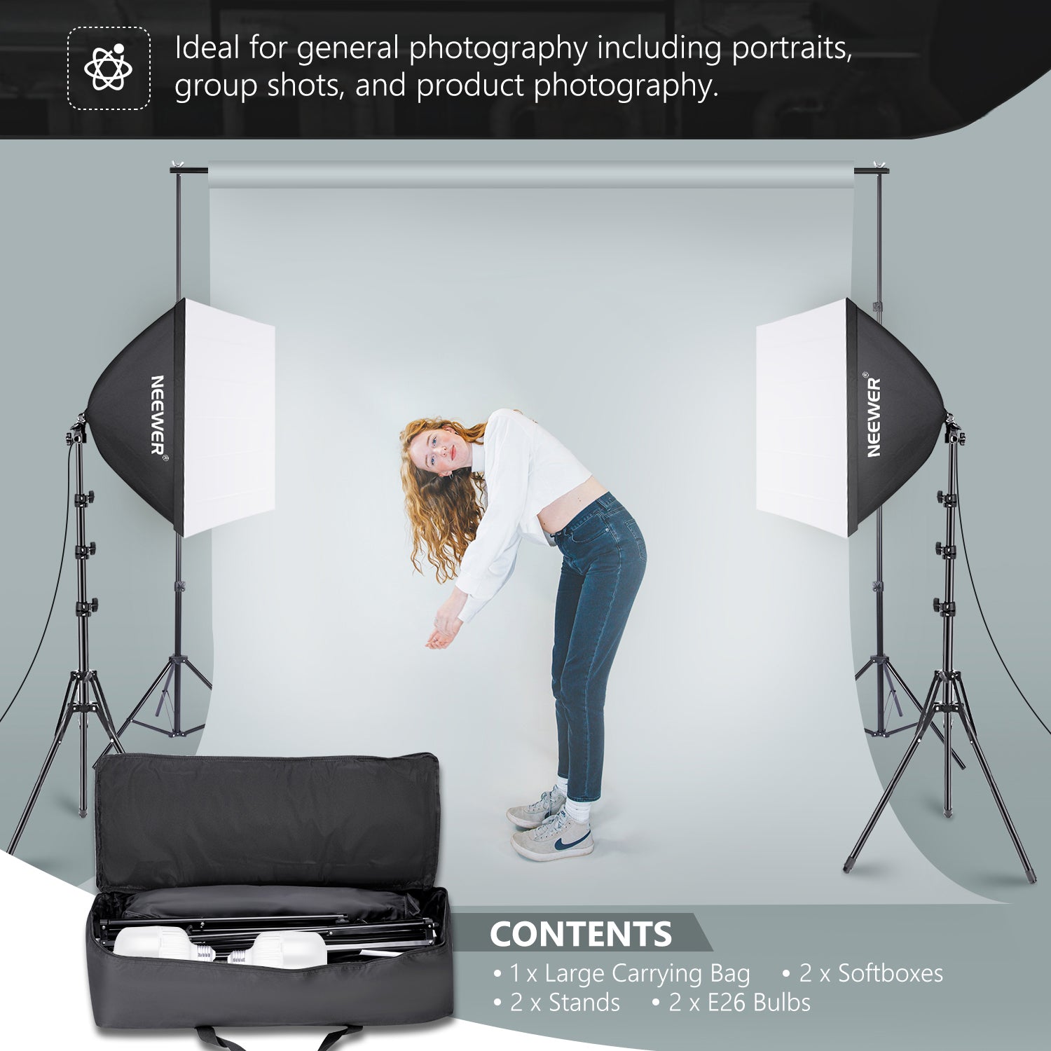 Package Contents of the NEEWER NK200 700W Photography Softbox Kit