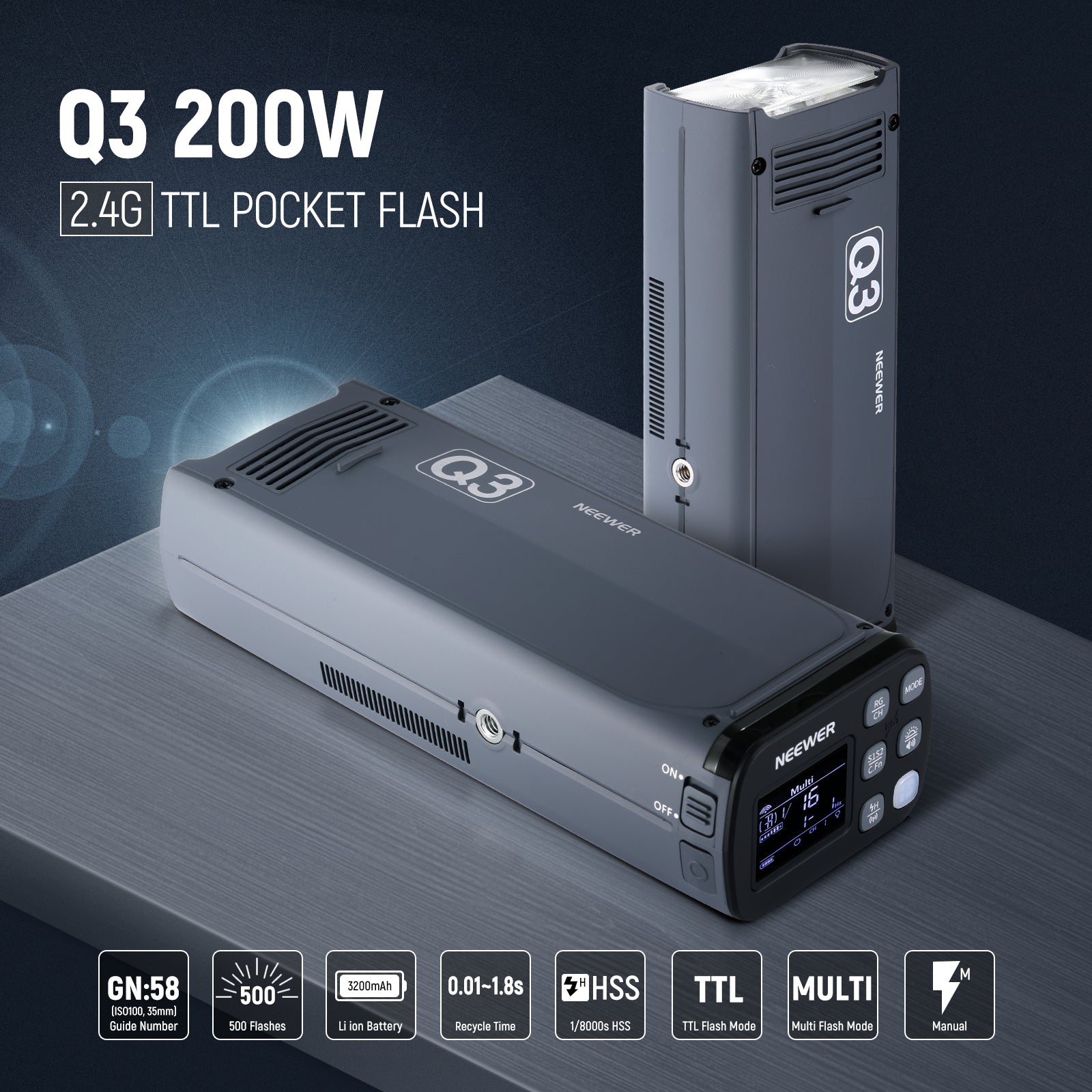 NEEWER Q3 200Ws 2.4G TTL Pocket Flash