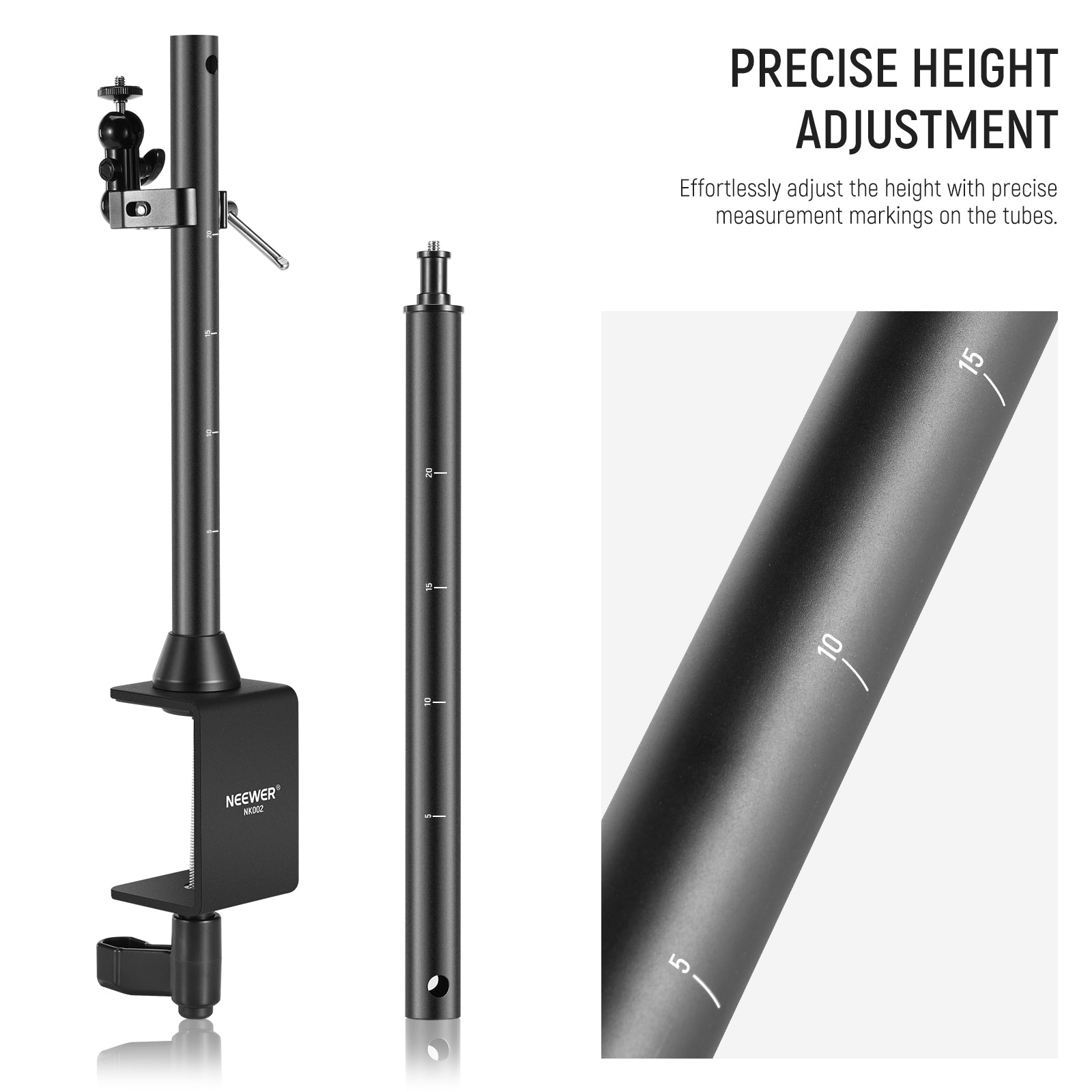 NEEWER NK002 Heavy Duty Overhead Camera Mount offers precise height adjustment.