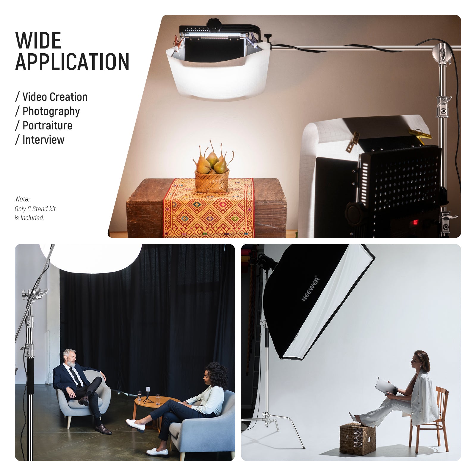 Wide Applications of the NEEWER Pro Stainless Steel C Stand