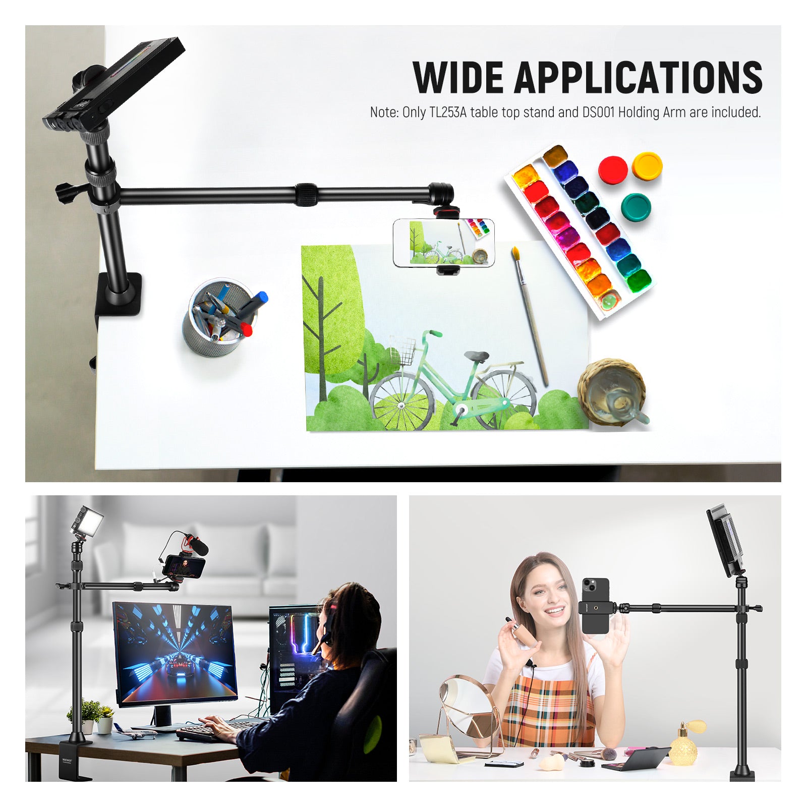 Wide Applications of the NEEWER TL253A+DS001 Tabletop Overhead Camera Mount Stand