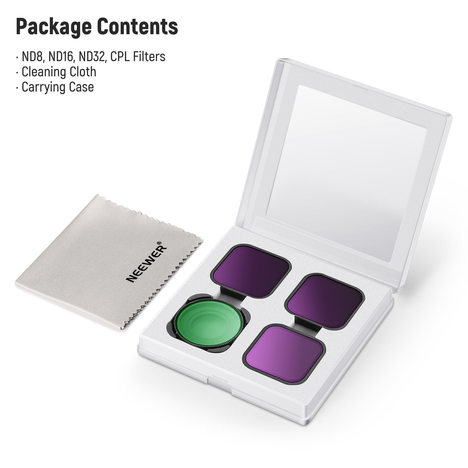 Package Contents of the NEEWER 4 Pack GoPro ND Filter Set