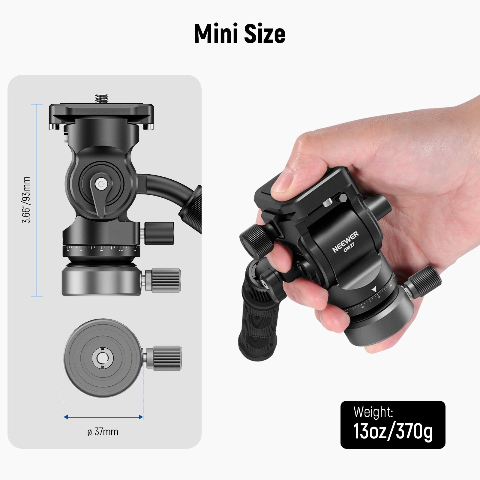 NEEWER GM27 Tripod Fluid Head weighs only 370g.