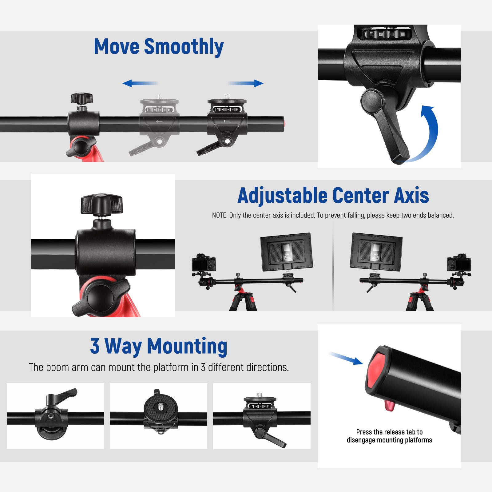 NEEWER TP27 Horizontal Tripod comes with three cross sections