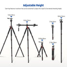 Each tripod leg consists of 4 sections with a max height of 73.6"/187cm
