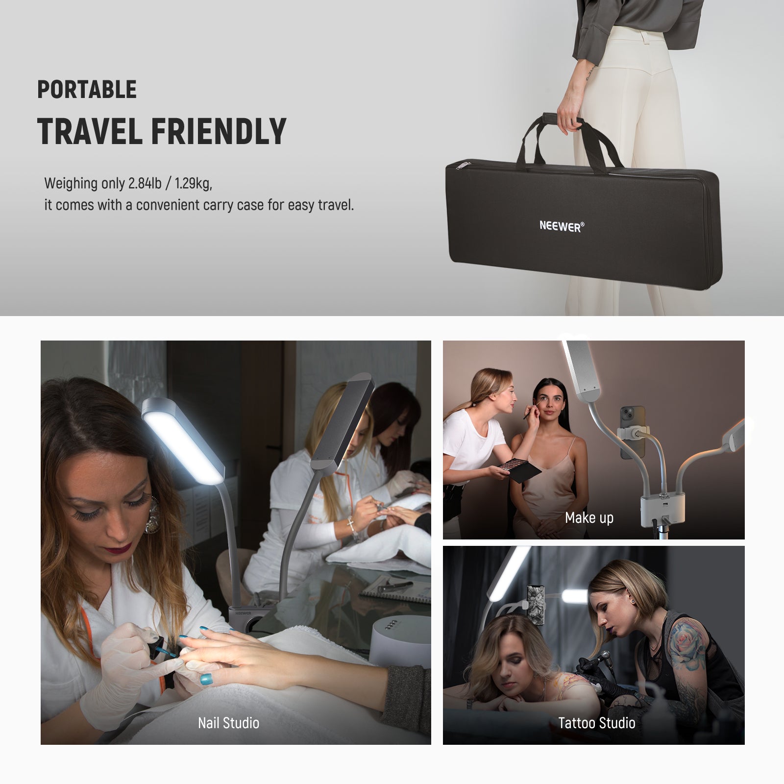 NEEWER BH40B Esthetician Light Kit is portable.