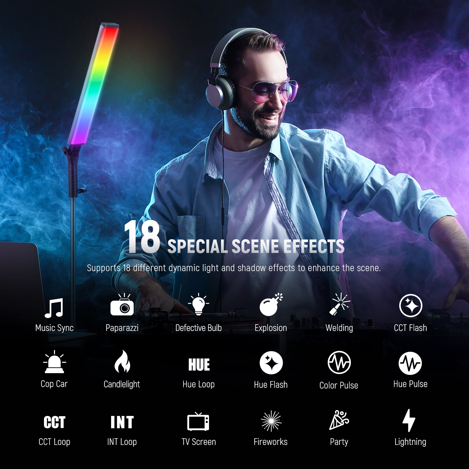 NEEWER BH30S RGB LED Tube Light features 18 scene effects.