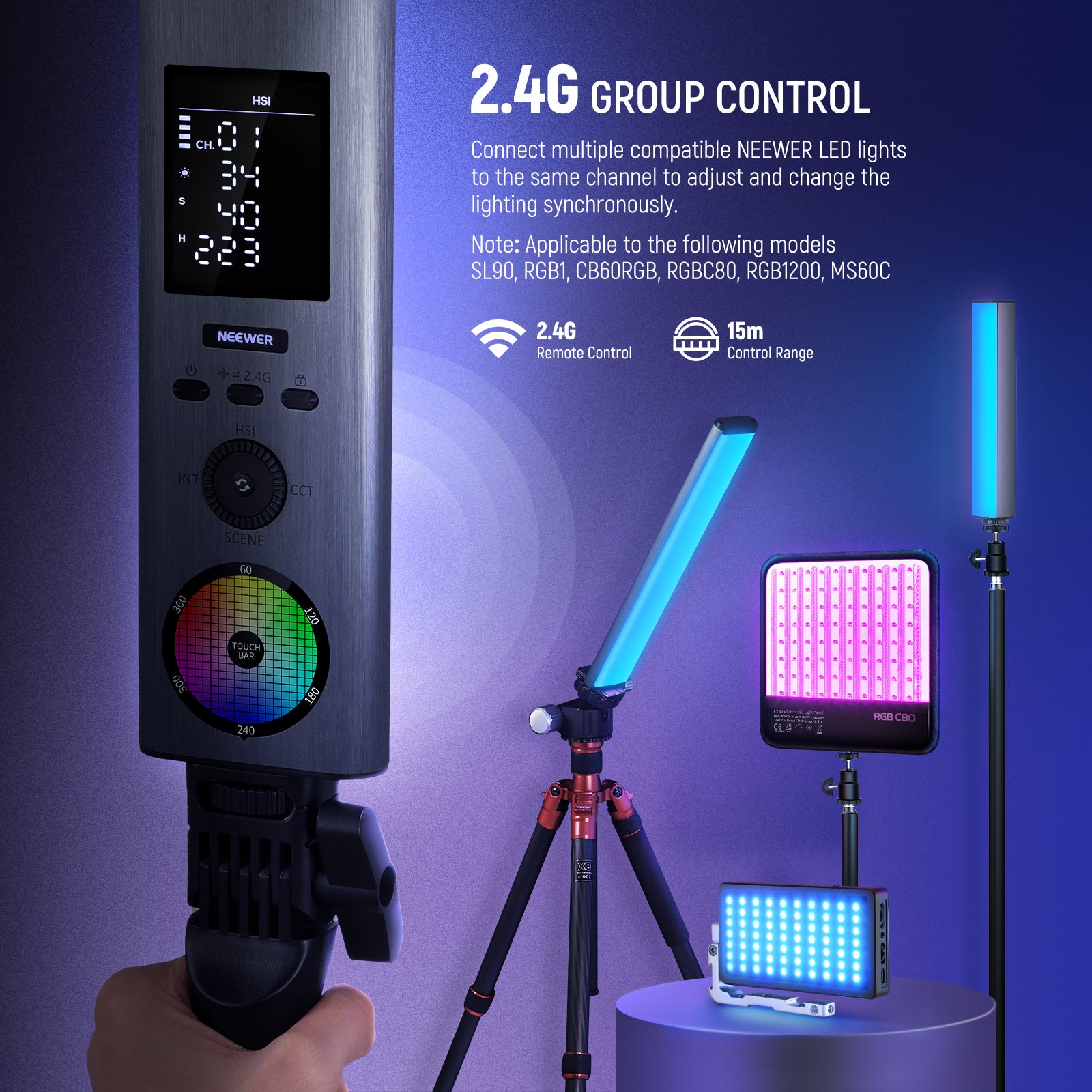 NEEWER BH30S Stick Light can be controlled by the 2.4G Remote Control
