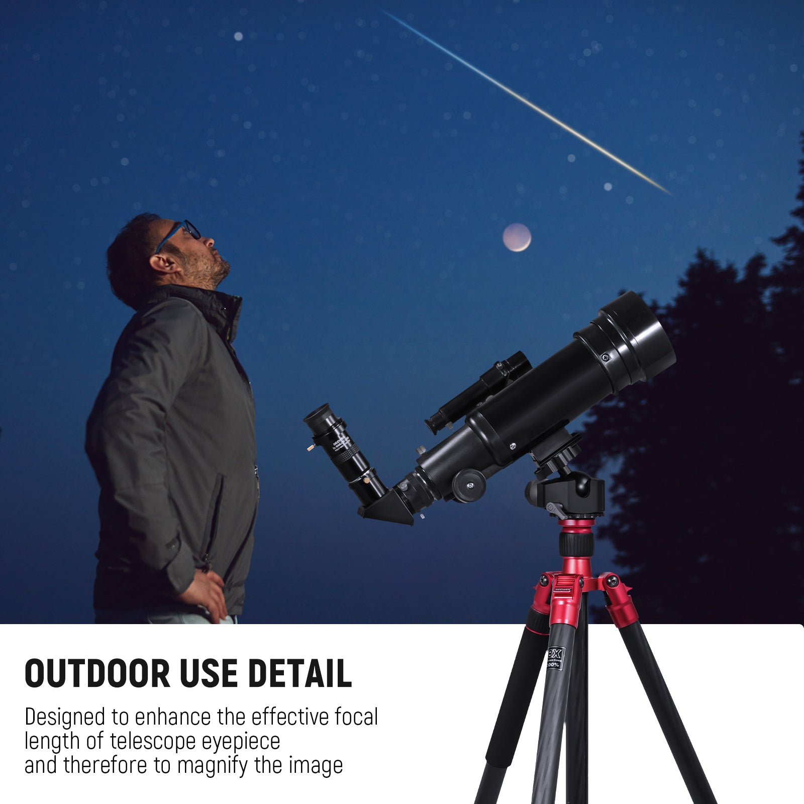 NEEWER LS-T11 3X Barlow Len is designed to enhance the effective focal length of telescope eyepieces.