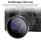 NEEWER LS-20 2-in-1 Fisheye Lens & Macro Photography Lens provides a larger field of view.