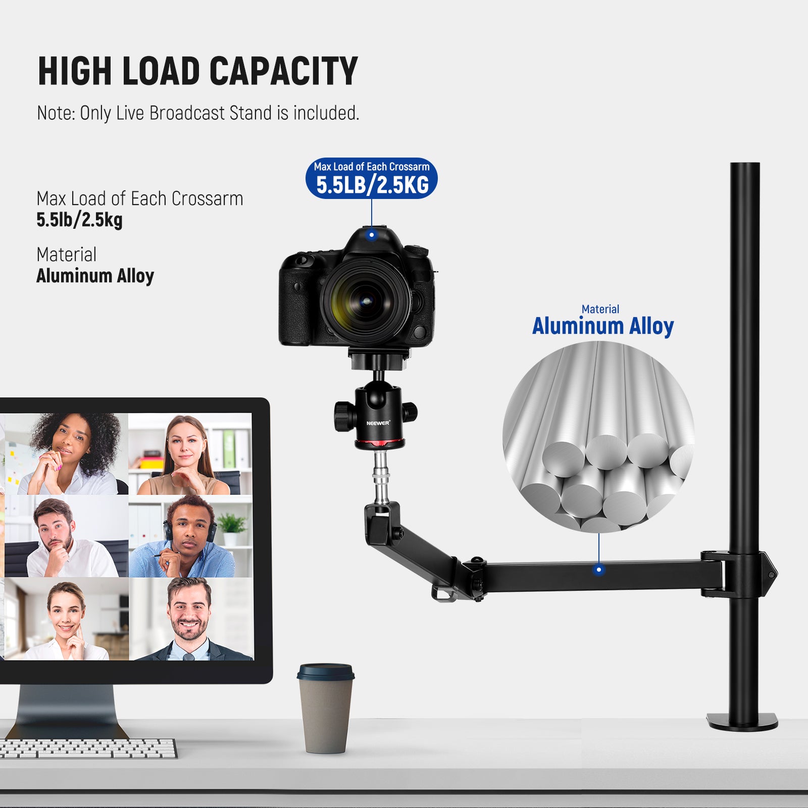 NEEWER ST004 Desktop Camera Stand is made of aluminum alloy.