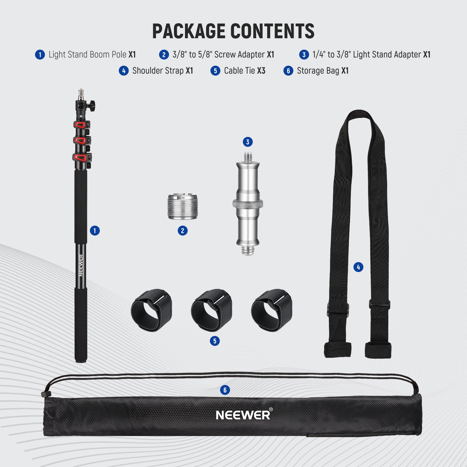 Package Contents of the NEEWER MS-230C 7.5ft/230cm Boom Pole Stand