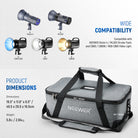 Product dimensions of the NEEWER PB5 Carrying Bag for Flash