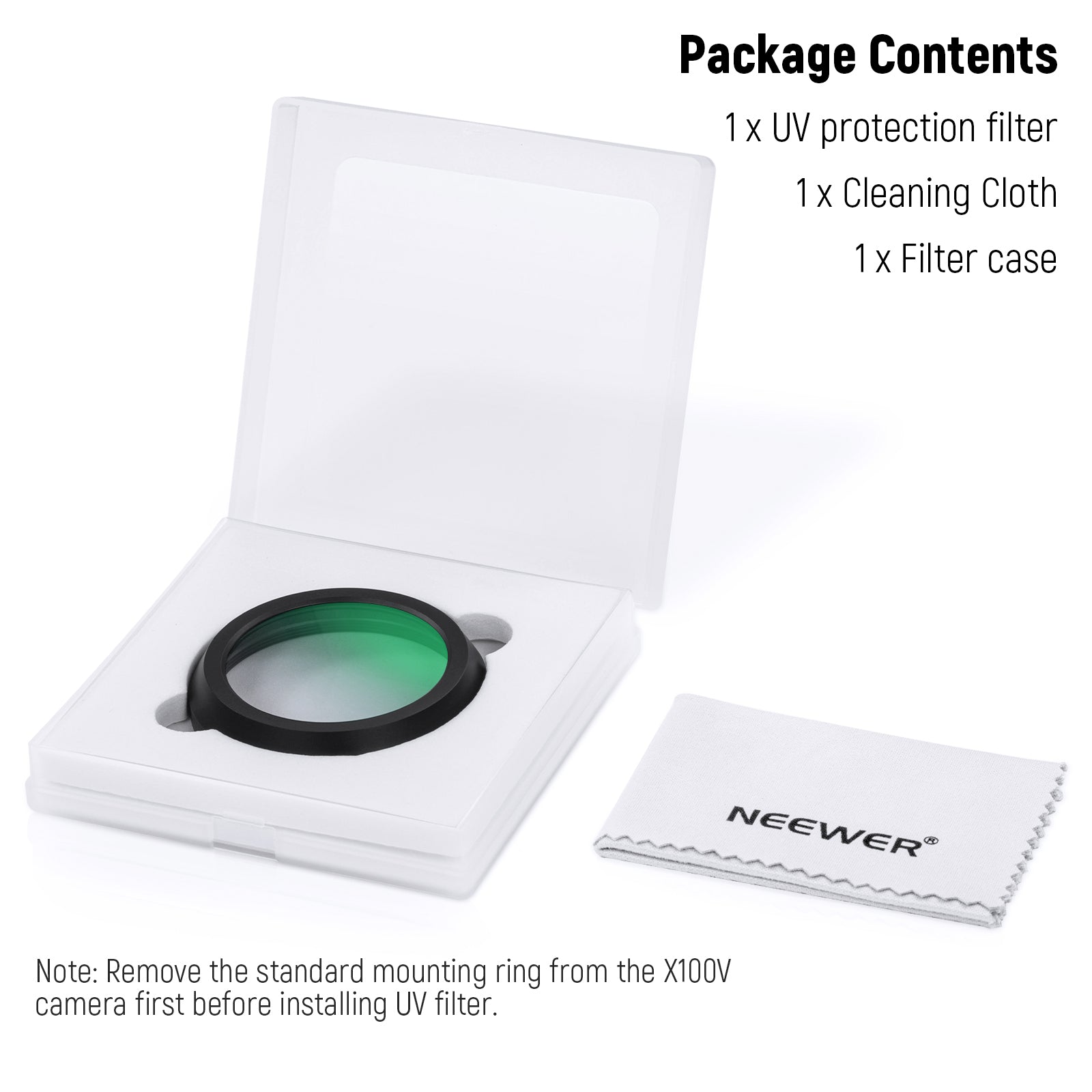 Package Contents of the NEEWER Ultraviolet Camera Filter for Fujifilm X100 Series