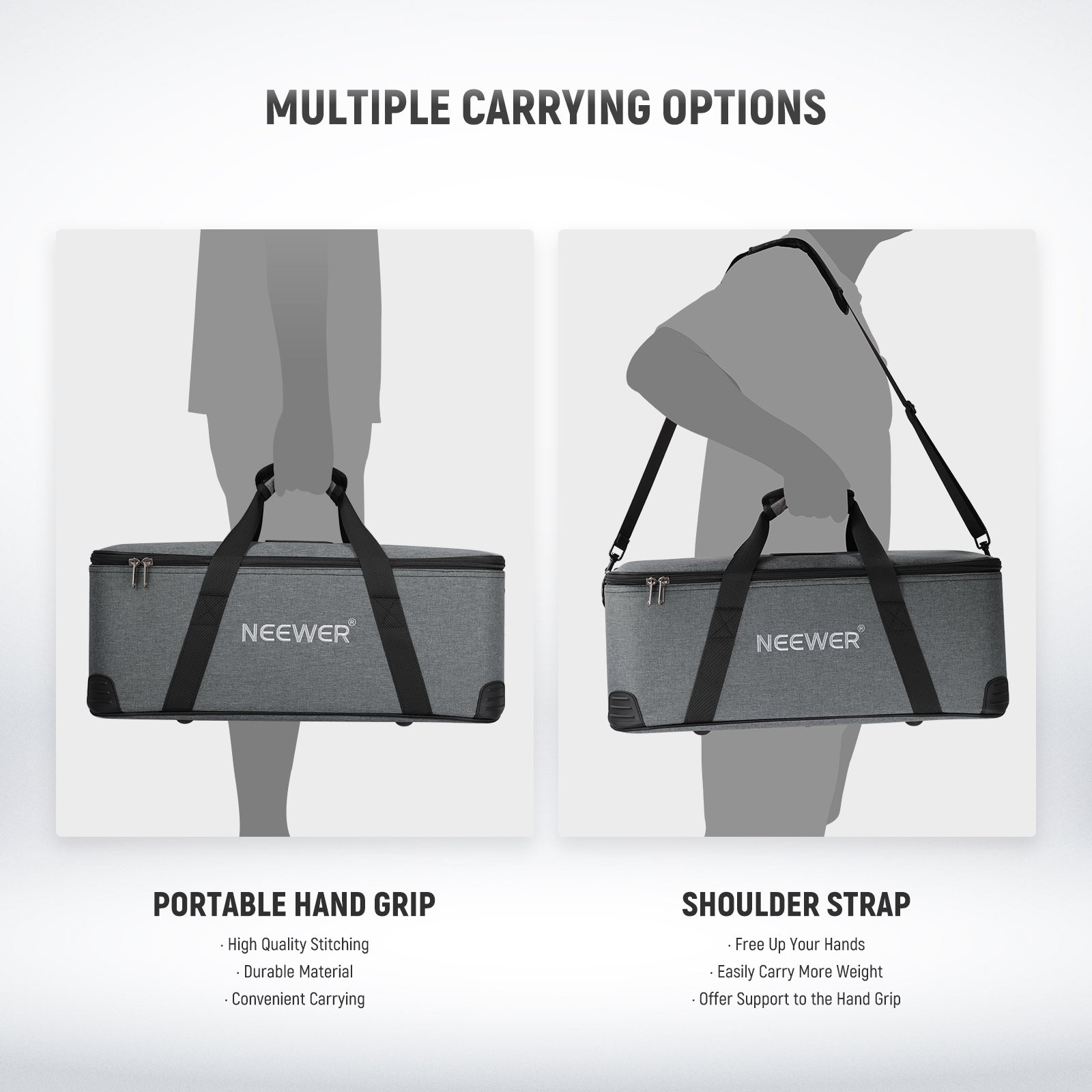 NEEWER PB6 Portable Storage Travel Bag supports two carrying ways.