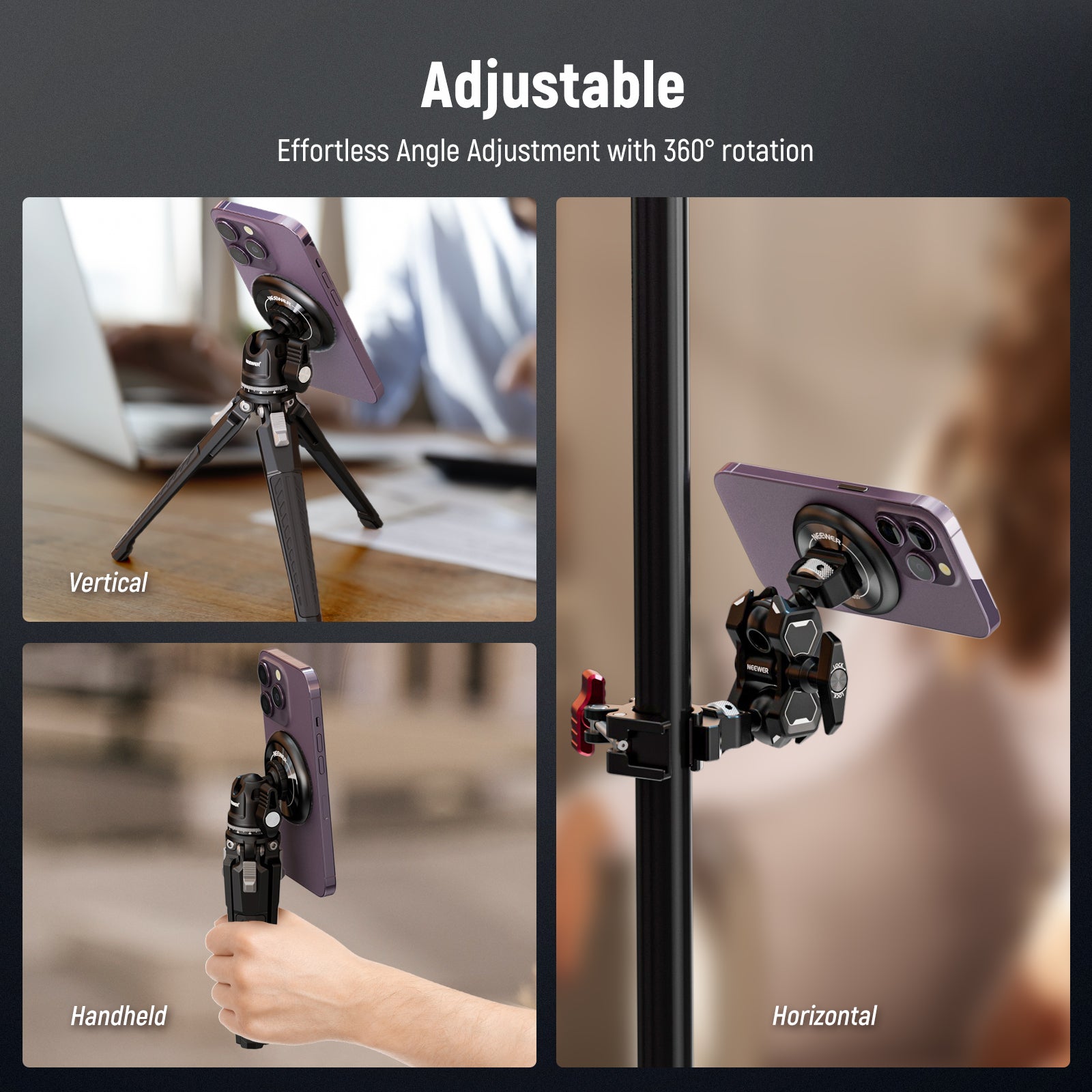 NEEWER PA010 Magnetic Phone Tripod Mount is flexible for adjustment.