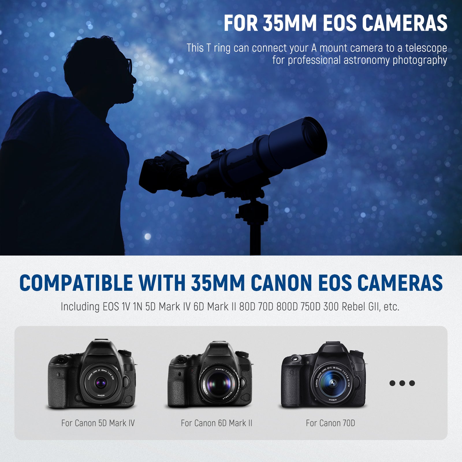 NEEWER LA-02 T Ring is compatible with 35mm Canon EOS cameras.