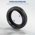 Straight grooves make it easy to screw and unscrew the T ring.