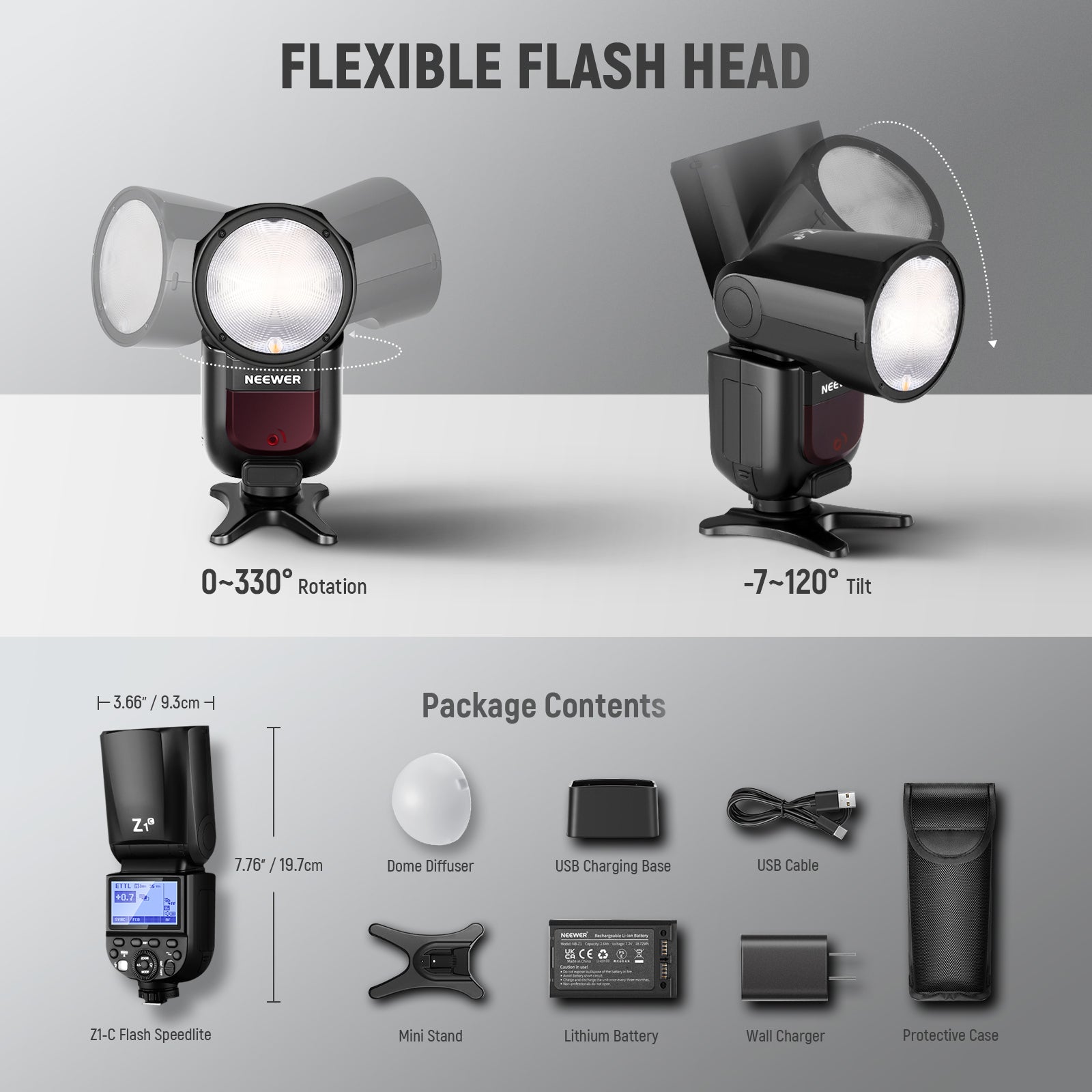Package Contents of the NEEWER Z1-C Speed Flash With Magnetic Dome Diffuser