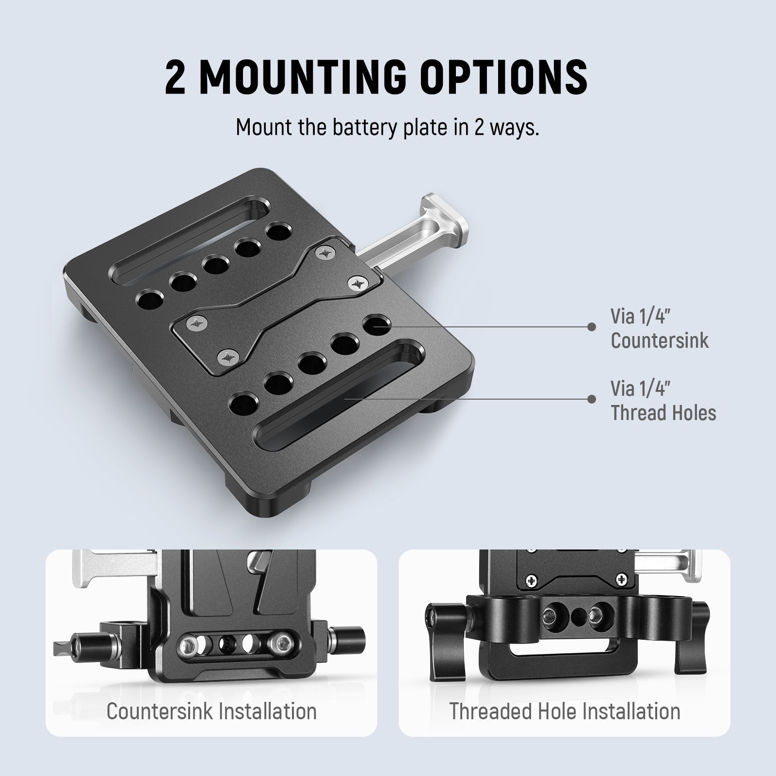NEEWER PS005 Mini V Mount Battery Plate offers 2 mounting options.