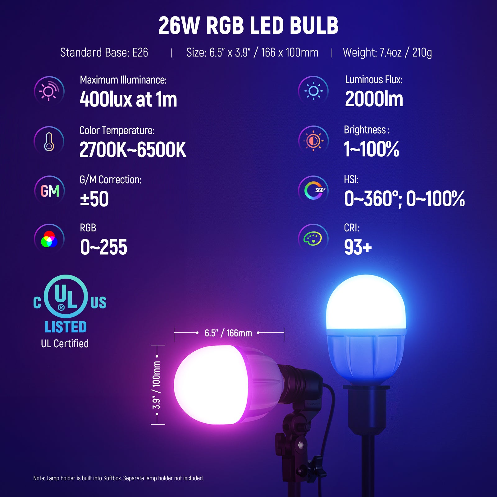 Specifications of the NEEWER NK800 RGB Softbox Lighting Kit