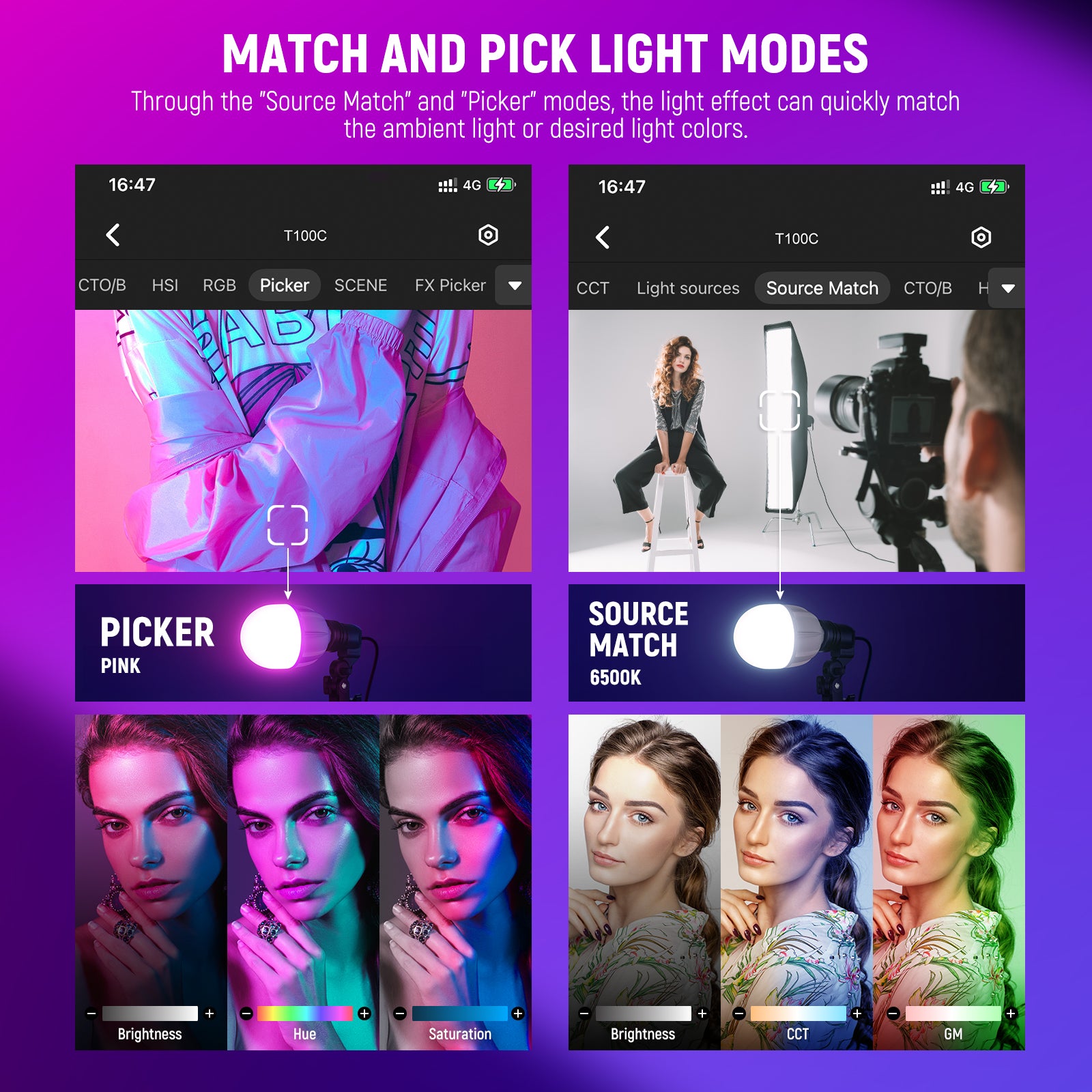 NEEWER NK800 RGB Softbox Lighting Kit offers different light modes.